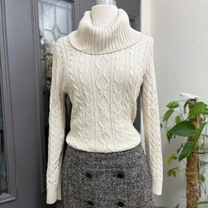 Jeanne Pierre Women's Cable Knit Cowl Neck Sweater in Cream | Size L